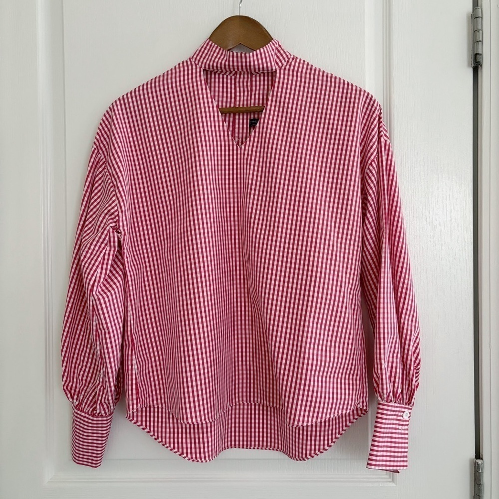 Haute Rogue Red Gingham Keyhole Shirt Small Preppy Summer